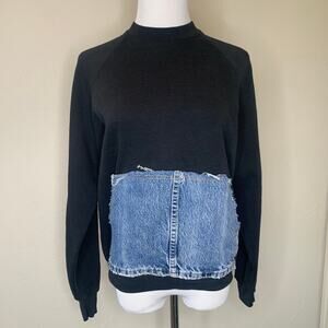 Dickies Sweatshirt Vintage Reworked Denim Pocket Sz XS Small